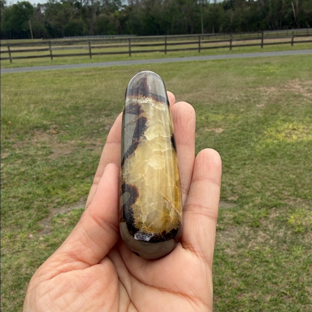 Polished Septarian Wand - Brown & Yellow Stone